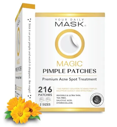 Magic Pimple Patches - 216 Stück Pimple Patch Hydrokolloid - Acne Patch Unsichtbare Natürliche Akne Patches Mit Teebaumöl Und Salicylsäure - Wasserdicht - Absorptions Pickel Patch - zwei Größen