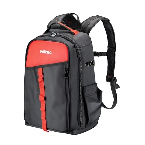 Wiltec Werkzeugrucksack 33 x 20 x 43 cm - Werkzeugtasche mit 16 Fächern, wasserresistent und bis 30 kg tragbar – ideal für Handwerker, die eine organisierte und robuste Lösung suchen.
