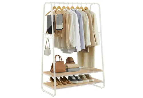 VASAGLE Kleiderständer mit 2 Ablagen und 6 Haken in beige von VASAGLE