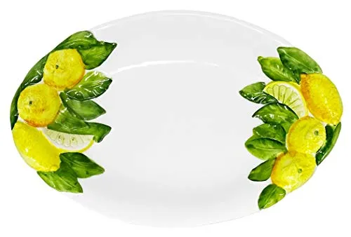 Lashuma Handgemachte Ovale Keramikschale im Zitronendesign - Speiseteller aus italienischer Keramik, handgefertigt mit fruchtigem Zitronenrelief, ideal für Pasta, Salate oder Antipasti. Ein Hauch von Italien für Ihre Tischdekoration!