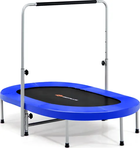 COSTWAY 2 Personen Trampolin mit höhenverstellbarm Haltegriff, Mini Trampolin bis 150kg belastbar, Kindertrampolin klappbar, Gartentrampolin für Kinder und Erwachsene