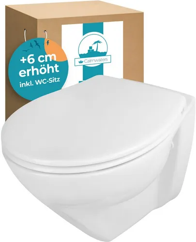 Calmwaters® Erhöhtes Wand WC spülrandlos Modern Plus - Einteilige Toiletten, spülrandlos und +6 cm erhöht für mehr Komfort. Hygienisch, pflegeleicht und mit antibakteriellem WC-Sitz, ideal für barrierefreien Einbau.