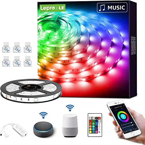 LE LED Strip 5M Alexa - RGB Smart Lichtband - Lichtschläuche & -ketten, superheller 5050 LED Streifen mit Musiksteuerung, einfach per App oder Sprachbefehl bedienen, ideal für stimmungsvolle Beleuchtung.