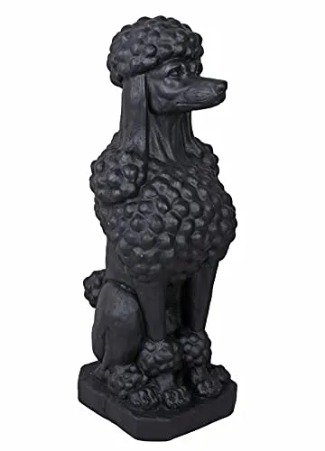 Hundeskulptur „Schlosspark“ – XXL Pudel-Statue aus schwarzem Kunststein, detailreiche Landhaus-Skulptur als Torwächter, H 67 cm, B/T 23 cm aja270 Palazzo Exklusiv