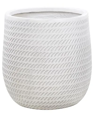 Blumentopf weiß verwaschen rund ⌀ 39 cm niedrig Seiloptik modern Livadia