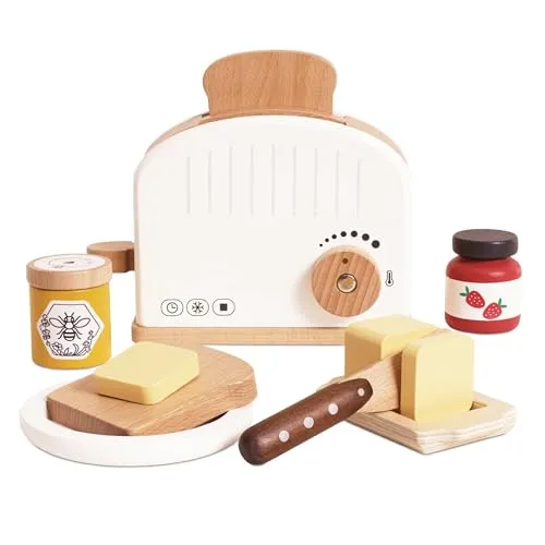 Le Toy Van Toaster Breakfast Set - Holzspielzeug für kreative Frühstücksrituale, fördert die Fantasie und das Rollenspiel von Kindern.