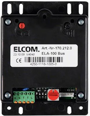 Elcom ELA-100 BUS Türelektronik - Türklingelanlage mit hochwertigem i2Audio Einbau-Türlautsprecher, ideal für moderne Sprechanlagen. Mit Lautstärkeregler, Türöffnerfunktion und Rückkopplungsunterdrückung für klare Kommunikation.