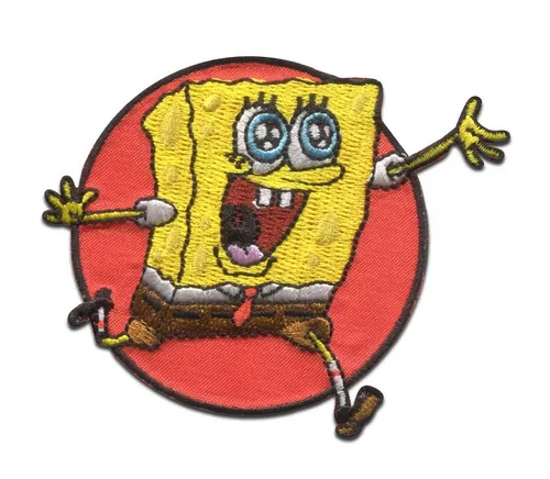 Spongebob Schwammkopf Aufnäher Bügelbild, Aufbügler, Applikationen, Patches, Flicken, zum aufbügeln, Polyester, SpongeBob Schwammkopf © rot gestickt - Größe: 6,4 x 7,6 cm