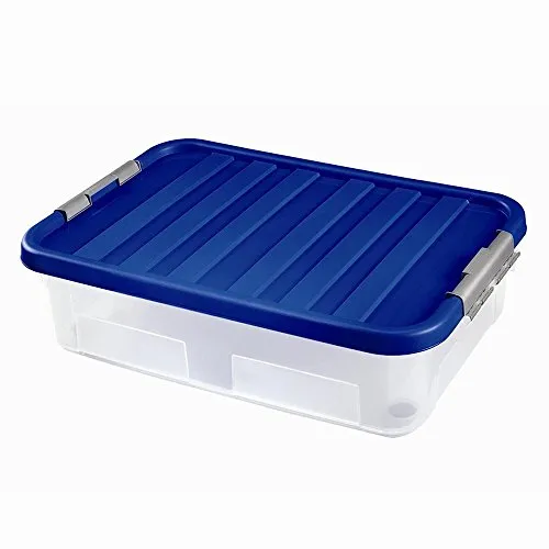 Heidrun Unterbettbox, Unterbett-Rollbox, 60 x 40 x 18 cm, mit farbig sortiertem Deckel, mit Rollen, 30 l, aus Kunststoff