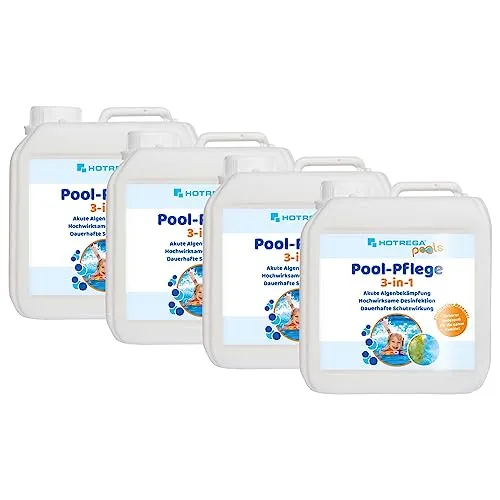 HOTREGA Pool-Pflege 3in1 Konzentrat, 2 Liter - Chlorbasierte Poolpflege mit 3-in-1 Wirkung: Effektiver Algenvernichter, Desinfektion & Langzeitschutz für bis zu 40.000 Liter Wasser. Ideal für kristallklares Schwimmvergnügen!