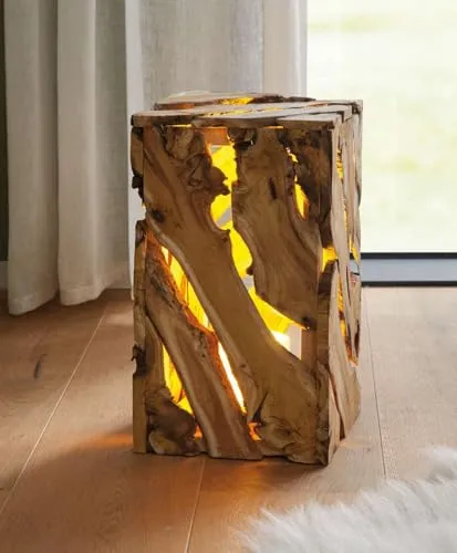 Dekoleidenschaft Dekosäule Rustikal aus Holz, mit Beleuchtung, LED Deko, Holzsäule, Säule für Wohnzimmer