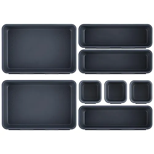 Schubladen Organizer Büro Ordnungssystem, AufbewahrungsBox, 8-teiliges Schubladen Organizer Küche, 3 Größen, Verstellbar, Rutschfester Organizer Box Für Schreibtisch, Badezimmer, Büro, Utensilien