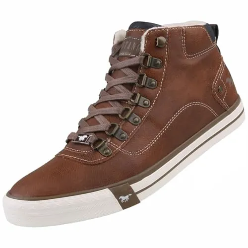 MUSTANG Herren High Top Sneaker Braun EU 44 - Herren-Sneaker mit warmem Teddyfleece-Futter und seitlichem Reißverschluss, ideal für stylische und gemütliche Auftritte.