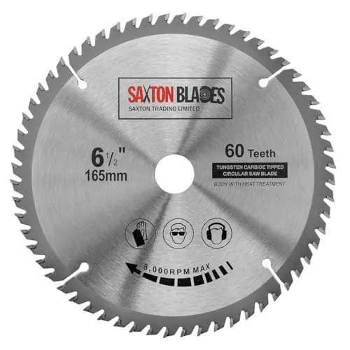 Saxton TCT Kreissägeblatt 165mm x 20mm (16mm Ring) x 60 Zähne Kompatibel mit Bosch, Makita usw