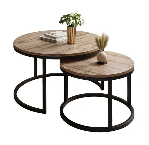 Lookway Couchtisch Ciri Slim, Schwarz, Rund, 70x48 cm