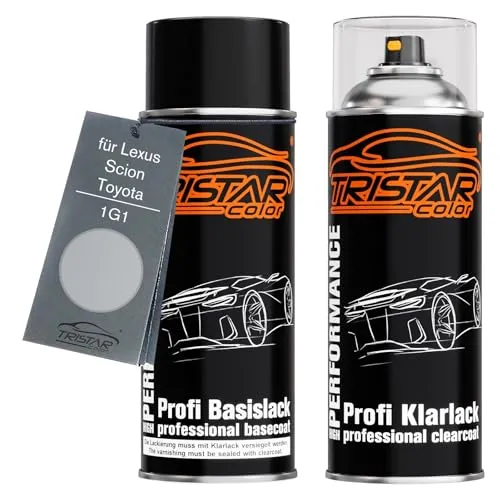 TRISTARcolor Autolack Spraydosen Set für Lexus/Scion/Toyota 1G1 Silver Metallic/Tungsten Metallic Basislack Klarlack Sprühdose 400ml