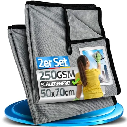 LOCO BIRD Fensterputztücher in 70x50cm - Fenstertuch 2 Set für streifenfrei Glanz - Poliertuch Gläser Gastronomie - Mikrofasertücher für Fenster, fusselfreie Microfasertücher, Glasreinigungstücher