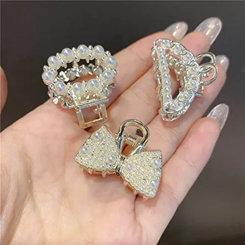 Produktbild Prosy Weiße Perlen-Haarspangen, Haarklammern, Schleife, Haarklammer, rutschfeste Clips, Styling-Haarschmuck für Damen und Mädchen, 3 Stück