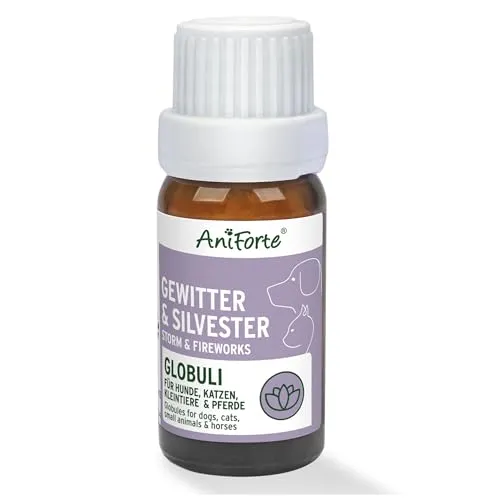 AniForte Gewitter & Silvester Globuli für Hunde und Katzen - Tiergesundheit - Natürliche Bachblüten Globuli zur Unterstützung bei Stress durch Gewitter und Silvester, ideal für Hunde, Katzen und Kleintiere.