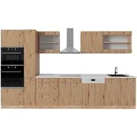 Vicco Küchenzeile R-Line 350 cm, Artisan-Eiche/Goldkraft Eiche - Modulare Küchenzeile mit Hochschrank und höhenverstellbaren Füßen für individuelle Anpassung. Perfekte Lösung für jede Küche, erweiterbar mit zusätzlichen Modulen.