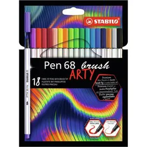 STABILO Pen 68 brush - Premium-Filzstift mit Pinselspitze, 18er Pack in brillanten Farben für kreative Techniken und einfache Handhabung