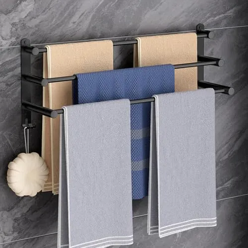80CM Handtuchhalter Ohne Bohren, Handtuchhalter Stehend, Handtuchhalter Schwarz Badezimmer Zubehör, Handtuchhalter Bad Selbstklebend SUS304 Edelstahl, Handtuchhalter Wandmontage für Badezimmer Küche