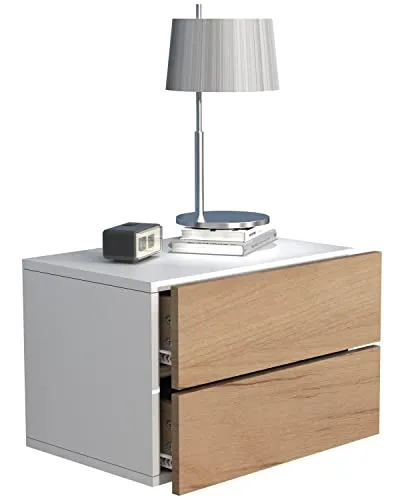 VCM Nachtschrank | Wandschublade | Wandboard - Usal L 45 cm in Weiß/Honig-Eiche - Moderne Nachttischlösung mit zwei leichtgängigen Schubladen, ideal für kleinen Platz. Maße: H. 30 x B. 45 x T. 32 cm, perfekt als stilvolles Wandregal.