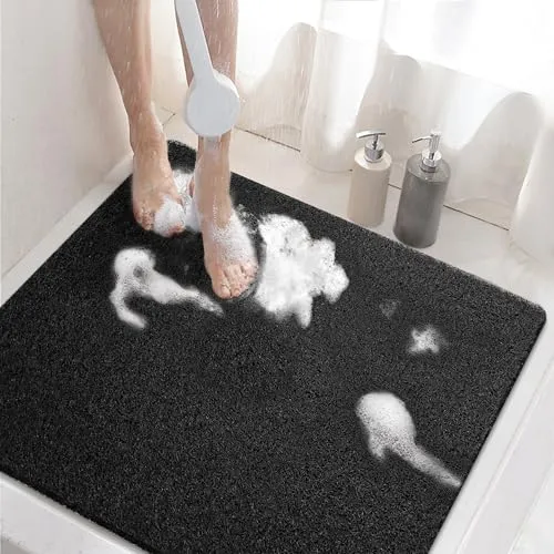 HITSLAM Duschmatte rutschfest, 60x60cm Badewannenmatte rutschfest mit Ablauf, Weiche PVC-Luffa Antirutschmatte Badewanne, Schnell Trocknende Badematte, Schwarz