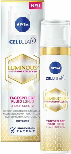 Nivea Cellular Luminous 630 Anti-Pigmentflecken Tagespflege Fluid LSF50 40ml - Anti-Faltenprodukte für Damen, mit Hyaluronsäure und LSF 50, ideal zur Reduzierung von dunklen Flecken und zum Schutz der Haut.