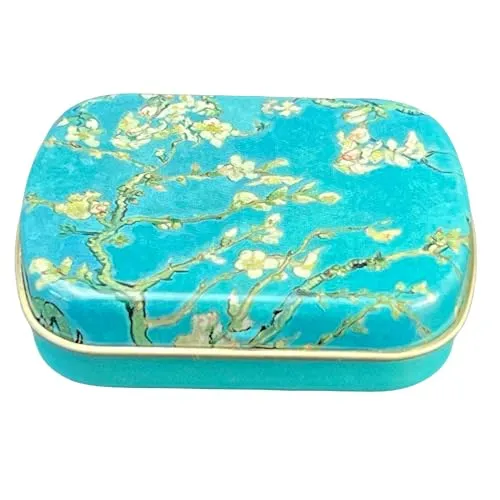 MediMuc Pillendose, Bonbondose - FridolinEdition - Metall - Van Gogh, Mandelblüte - Almond Blossoms - Maße: b/h/t: 6,3 × 1,8 × 5,2 cm