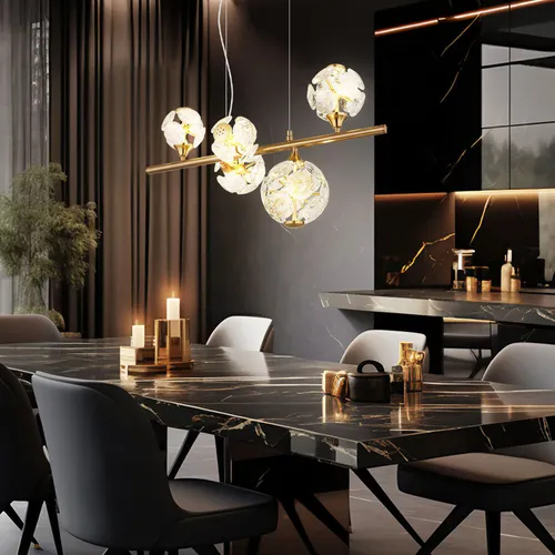 Pendelleuchte Hängelampe Esstischleuchte Glas Kristalle goldfarben LED H 150 cm