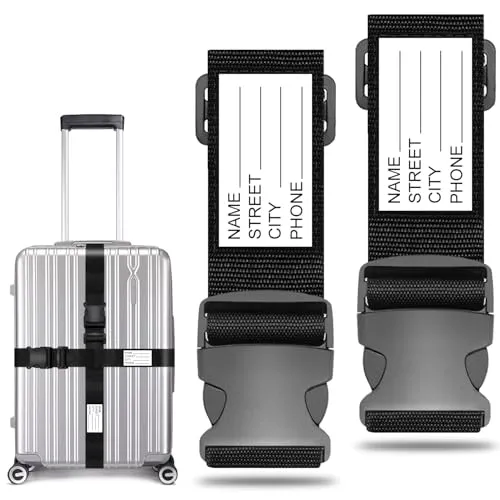 Koffergurt Kofferband Set, koffergurte 2 stück mit Adressschild, kofferbänder Personalisierte Identifikation für Schnell erkennen Gepäck Reisetasche Koffer, Gepäckband Farbig koffergurte kofferband