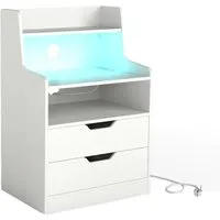 Costway Nachttisch mit Led-Lichtern & Ladestation 2 Schubladen Weiß