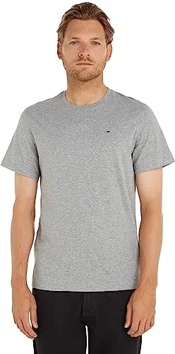 Tommy Jeans Herren T-Shirt Kurzarm TJM Original Slim Fit, Grau - T-Shirts für Herren aus 100% Bio-Baumwolle, ideal für Lounge-Looks oder als Unterhemd. Das lässige Design und die Tommy Jeans Flag auf der Brust sorgen für einen stilvollen Auftritt.