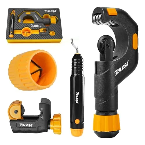 TOLESA Rohrschneider 3-50mm mit Entgrater, 4 in1 Rohrschneider für Kunststoff, Dünner Edelstahl, Stahl, Kupferrohr, Aluminium, PVC Rohre Schneiden