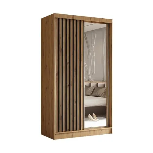 Beautysofa Kleiderschrank Helix mit Spiegel - Moderne Garderobe mit Scharniertüren und einem eleganten Spiegel, ideal für stilvolle Schlafzimmer. Die Lamellenoptik in Artisan sorgt für einen besonderen Look.