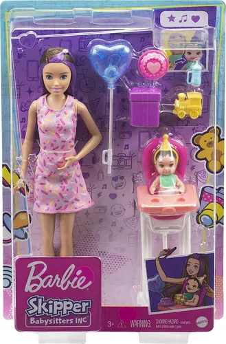 Mattel Barbie Skipper Babysitter Inc, Skipper mit braunen und lila Haaren+ Baby