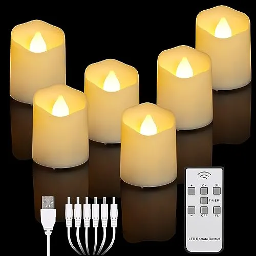 ZIYOUDOLI 6er Aufladbare LED Teelichter mit Timer Fernbedienung Timerfunktion Elektrische Wiederaufladbare LED Kerzen USB Warmweiß Dimmbar Kerze für Halloween Weihnachten Home Deko