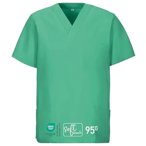 EXNER Unisex OP-Kasack Light Green, Größe S - Hochwertiger Kasack für Pflegeberufe mit 3 praktischen Taschen, aus strapazierfähiger Baumwollmischung, atmungsaktiv und pflegeleicht. Ideal für Kliniken, Labore und Wellness-Bereiche.