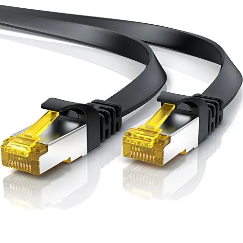 2m CAT 7 Netzwerkkabel Flach, Ethernet Kabel, Gigabit Lan 10 Gbit s, Patchkabel, Flachbandkabel, Verlegekabel, Cat.7 Rohkabel U FTP PIMF Schirmung mit RJ 45 Stecker, Switch Router Modem, Schwarz