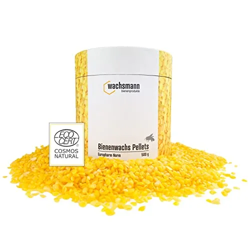 Wachsmann 100% reines Bienenwachs, 500 g Pastillen für Natur-Kosmetik, Kerzen, Bienenwachstücher - deutsche Qualität- Cosmos Natural Zertifiziert