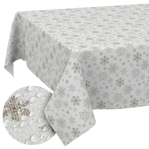 Weihnachtstischdecke Stofftischdecke Tischdecke Weihnachten abwaschbar pflegeleicht Weihnachten Schneeflocken 120x140cm Schnittkante