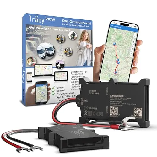 Tracy-TL1 Sofortstart Paket GPS-Ortung inkl. SIM, EU-Flat, Portal, App, Selbsteinbau: Einfachste Installation direkt auf der Batterie. + Made in EU !