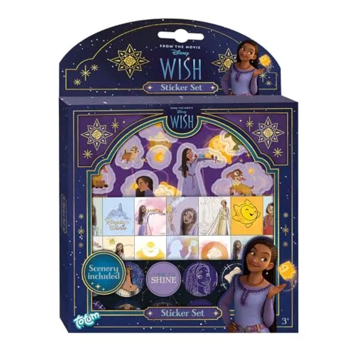 WISH Sticker-Set, über 50 glitzernde Disney Kinderzimmer Aufkleber aus dem Weihnachtsfilm 