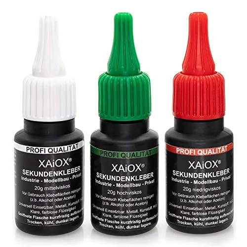 Profi Sekundenkleber Reparaturset Dünnflüssig, Mittelflüssig, Dickflüssig 20g pro UV Protect Flasche
