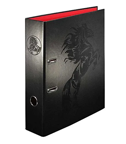 Wildpferd - Ordner Aktenordner DIN A4 ca. 8 cm breit Motivordner Pferde-Motiv schwarz rot UV-Lackeffekt Kinder Erwachsene