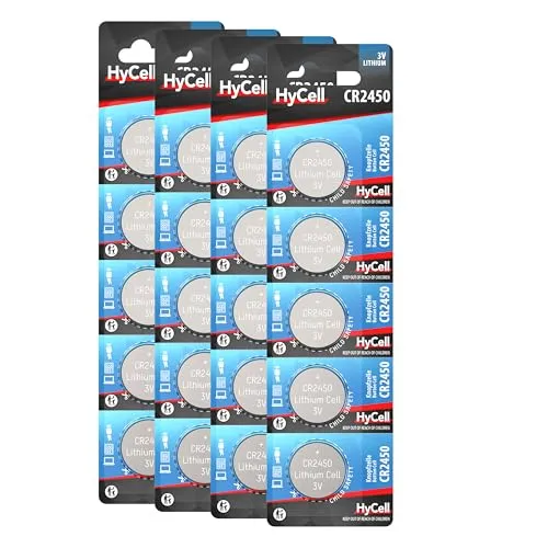 HyCell Knopfzelle 20er Pack Lithium Batterie CR2450 3V - Erstklassige Qualität - Knopfbatterie für täglichen Gebrauch in Geräten wie Fernbedienungen, Autoschlüsseln, Taschenrechnern, Waagen, uvm.