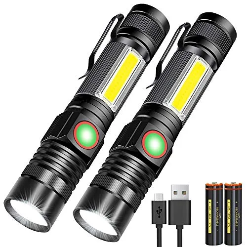 Karrong Taschenlampe LED Aufladbar mit Magnet COB Seitenlicht Zoombar, Extrem Hell 3000 Lumen USB Taschenlampen Batteriebetrieben Wasserdicht, 4 Modi für Outdoor Wandern Camping Notfall