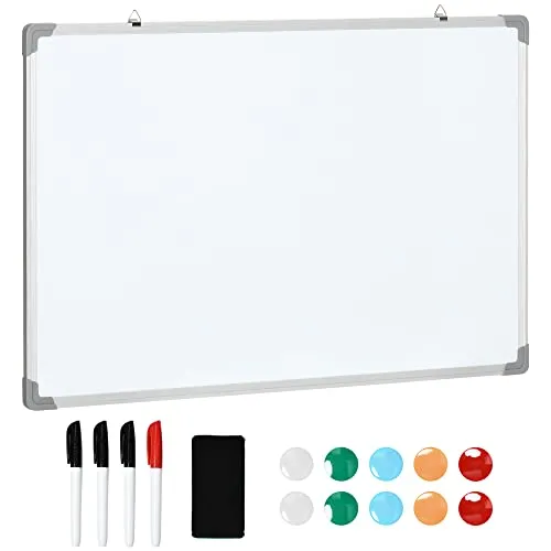 HOMCOM Whiteboard Verzinkte Platte aus Aluminium - Tafel & Whiteboards, ideal für Zuhause oder Büro, mit Kunststoffecken für Sicherheit und einem praktischen Radiergummi für einfache Reinigung.