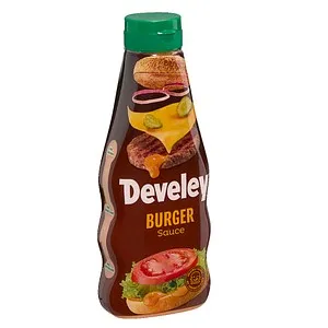 Develey Burgersauce 250 ml - Sonstige Speisen - Verfeinern Sie Ihre Burger mit der würzigen Develey Burgersauce, die Gurkenstückchen und milde Zwiebelnote bietet, ideal für Grills und Snacks.
